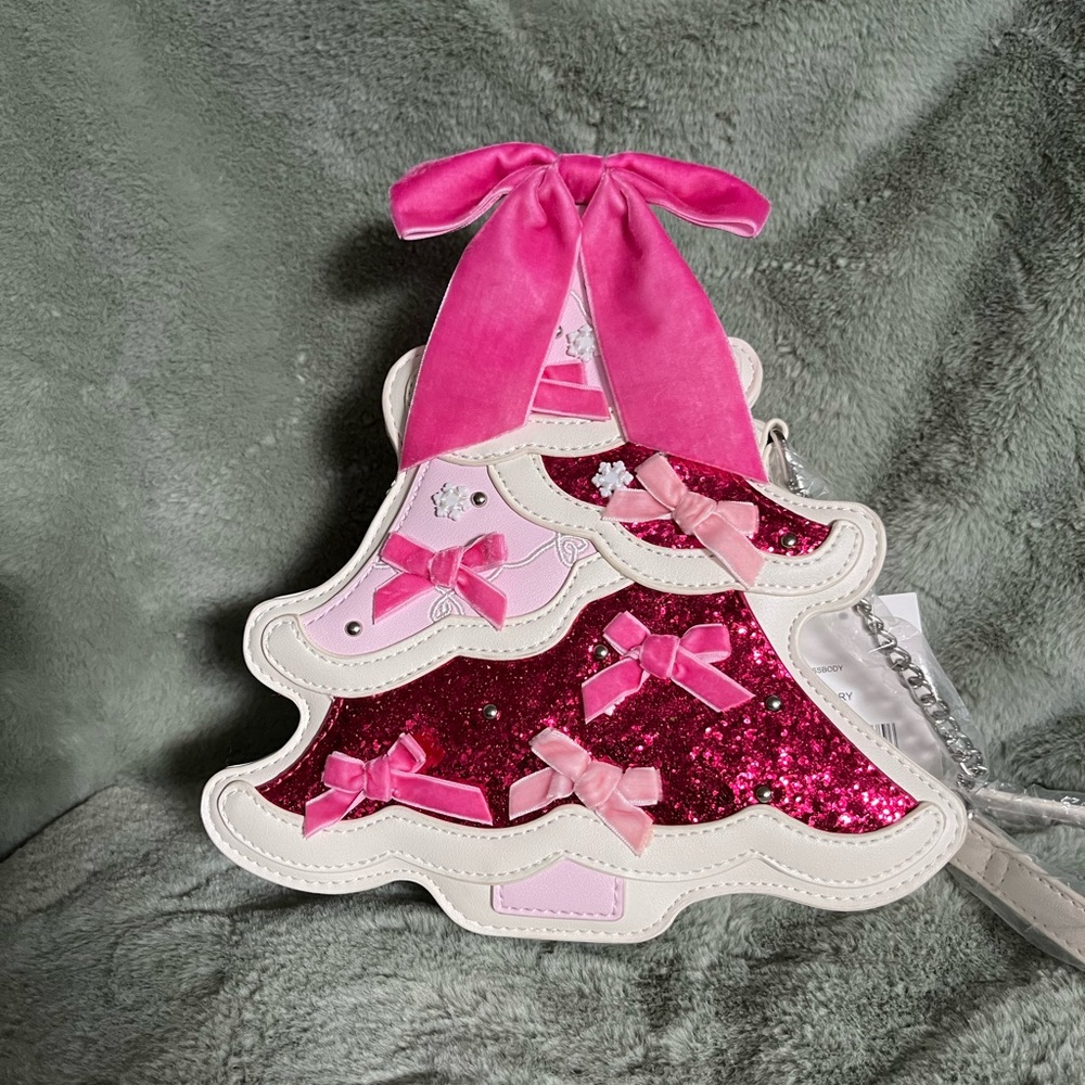 Betsey Johnson Pink and White Christmas Tree Crossbody Bag
